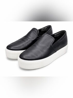 Vince Warren Black Leather Platform Slip On Sneakers 8 M Minimalist Quiet Lux